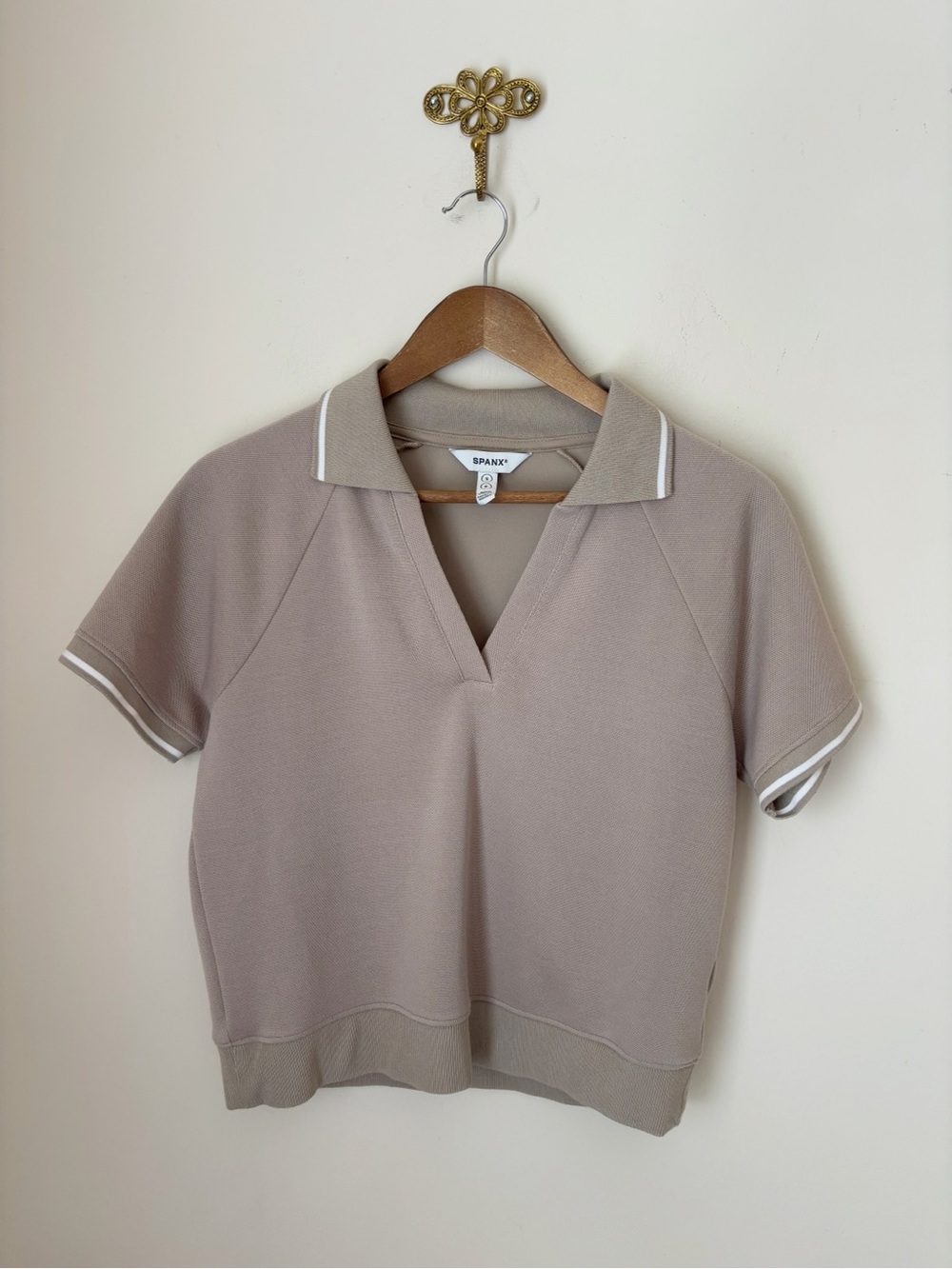 SPANX Air Essentials Tan Pique Polo Shirt Small